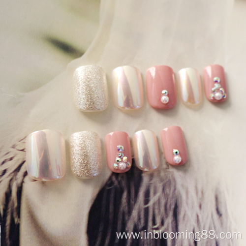 Wholesale Pink Pearls Artificial Fingernails Pressed Nails